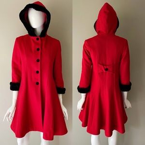 British Vogue Usa Women's Red Hoodie Long Coat